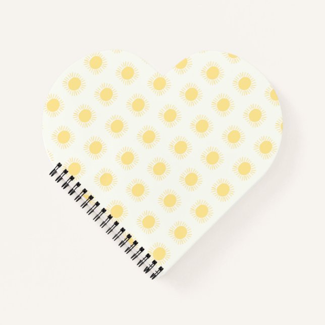Boho Sun Heart-förmiges Notebook in Gelb Notizbuch (Vorderseite)