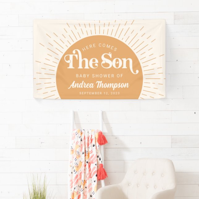 Boho Sun Hier kommt die Son Baby Dusche Banner (Insitu)
