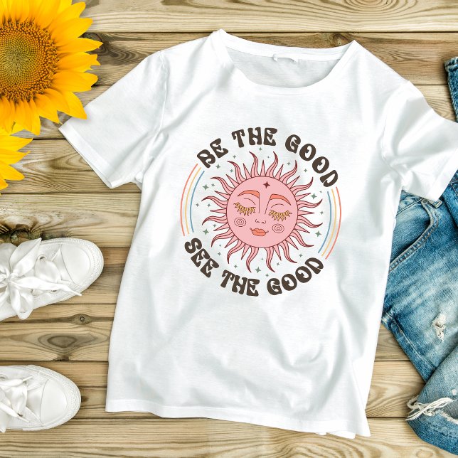Boho Sun ist der gute Blick auf die gute Inspirati T-Shirt (Boho Trendy Be the Good, See The Good, Sun Face Inspirational Motivational Women's T-shirt)