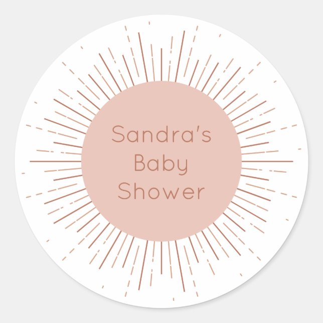 Boho Sun Modern Baby Dusche Runder Aufkleber (Vorderseite)