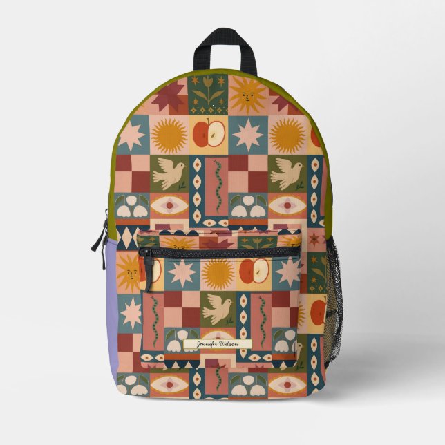 Boho Sun & Moon Muster Bedruckter Rucksack (Vorderseite)