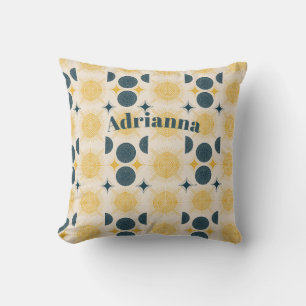 Boho Sun Moon Stars Blau Gelb Personalisiert Kissen