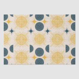 Boho Sun Moon Stars Blue Yellow Seidenpapier