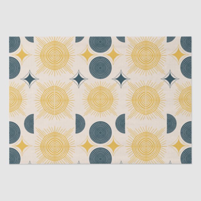 Boho Sun Moon Stars Blue Yellow Seidenpapier (Vorderseite)