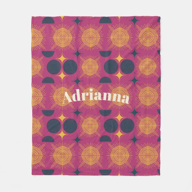 Boho Sun Moon Stars Rosa Gelb Personalisiert Fleecedecke (Vorderseite)