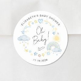 Boho Sun Rainbow Oh Baby Boy Shower Runder Aufkleber
