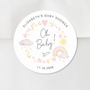 Boho Sun Rainbow Oh Baby Girl Shower Runder Aufkleber