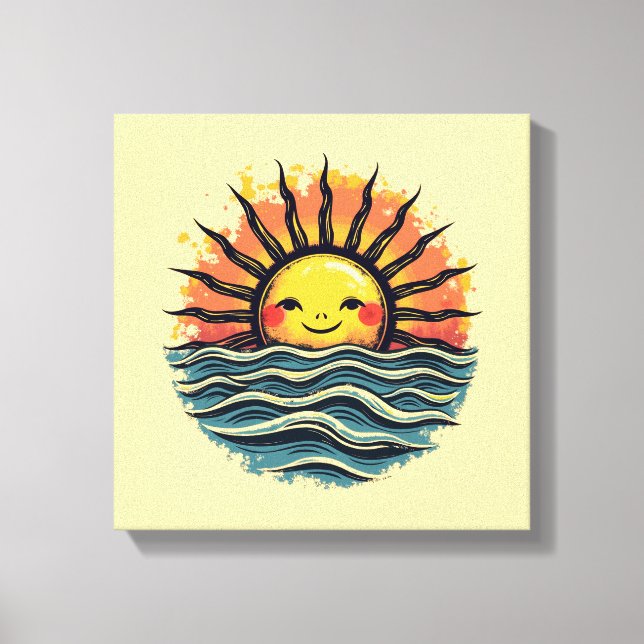 Boho Sun Smiley Leinwand Mauer Kunstdruckerei (Vorderseite)