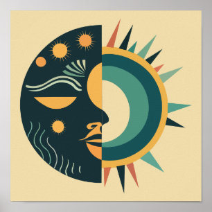 Boho Sun und Moon Wall Art Poster