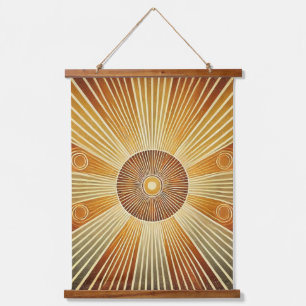 "Boho Sun Wall Tapestes - Goldener Sonnenbrand mit Wandteppich Mit Holzrahmen