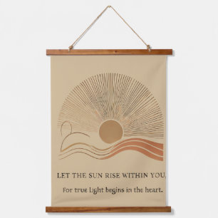 "Boho Sun Wall Tapestry - Goldene Sonne mit Inspir Wandteppich Mit Holzrahmen