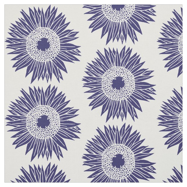 Boho Sunblumen Pattern Navy Blau und Weiß Blumen Stoff (Muster)
