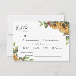 Boho Sunflower Complete Wedding RSVP Card Karte