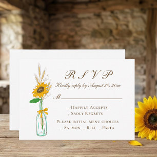 Boho Sunflower Country Yellow Floral Wedding RSVP Karte