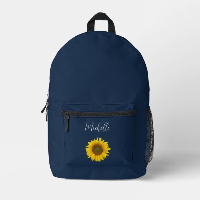 Boho Sunflower Elegant Personalisiert Navy Blue Bedruckter Rucksack (Vorderseite)