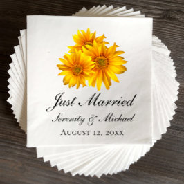 Boho Sunflower Elegante Floral Just Married Weddin Serviette