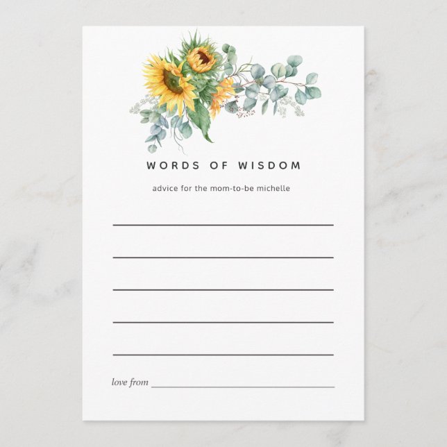 Boho Sunflower Eucalyptus Brautparty Hinweiskarte (Vorderseite)