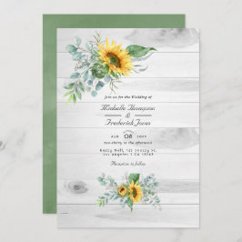 Boho Sunflower Eucalyptus Rustic Country Wedding Einladung