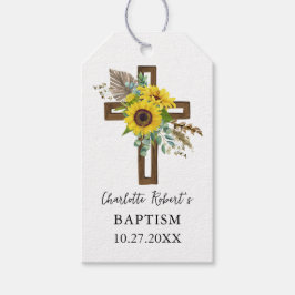 Boho Sunflower & Eucalyptus Rustic Cross Baptism Geschenkanhänger