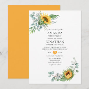 Boho Sunflower Eucalyptus Wedding Einladung