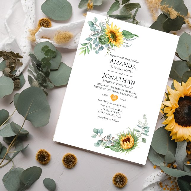 Boho Sunflower Eucalyptus Wedding Einladung (Von Creator hochgeladen)