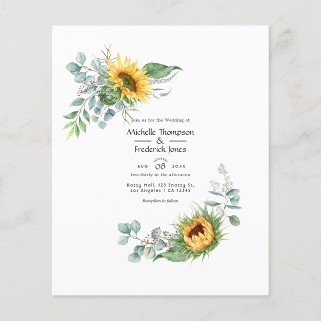 Boho Sunflower Eucalyptus Wedding Einladung Flyer (Vorne)