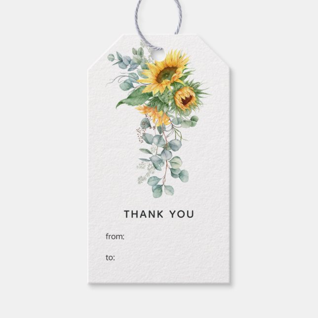 Boho Sunflower Eucalyptus Wedding Geschenkanhänger (Vorderseite)