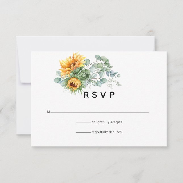 Boho Sunflower Eucalyptus Wedding RSVP Karte (Vorderseite)