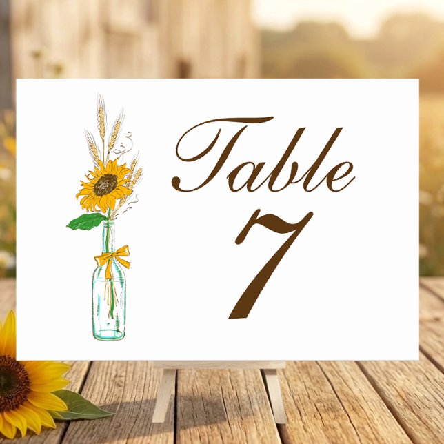 Boho Sunflower Fall Country Gelbe Blumenhochzeit Tischnummer (Von Creator hochgeladen)