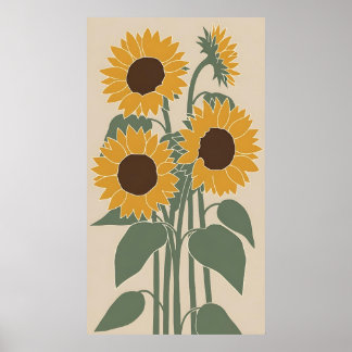 Boho Sunflower - Modern Desaturated Floral Poster