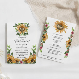 Boho Sunflower Monogram Wedding Details in einem Einladung