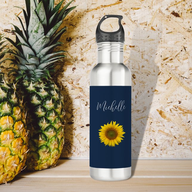 Boho Sunflower Navy Edelstahlflasche (Von Creator hochgeladen)