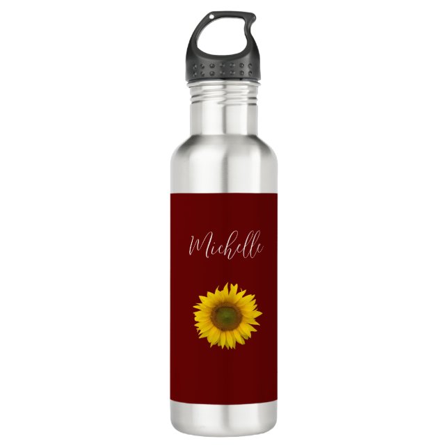 Boho Sunflower Red Simple Floral Edelstahlflasche (Vorderseite)