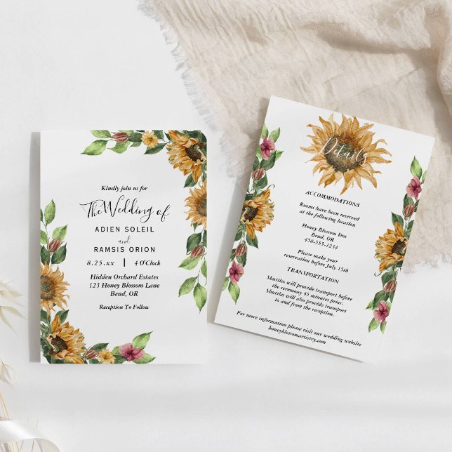 Boho Sunflower Rustic Wedding Details in einem Einladung (Von Creator hochgeladen)