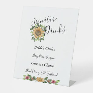 Boho Sunflower Rustic Wedding Signature Drinks Sockelschild