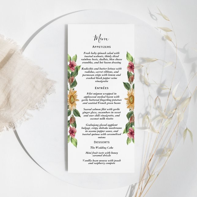 Boho Sunflower Rustic Wildblume Wedding Flat Menu Menükarte (Von Creator hochgeladen)