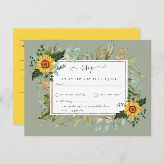 Boho Sunflower Sage Greenerity Wedding Postkarte (Vorne/Hinten)