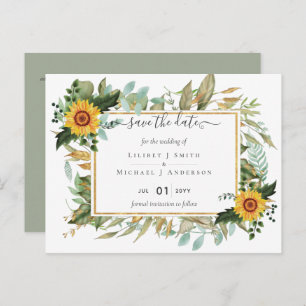 Boho Sunflower Sage Greenerity Wedding Postkarte
