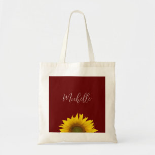 Boho Sunflower Simple Red Botanoral Tragetasche