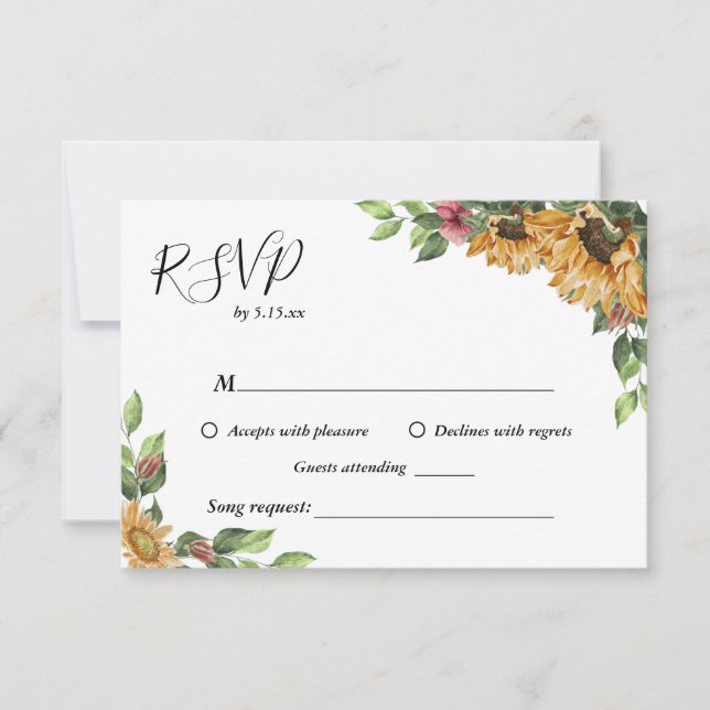 Boho Sunflower Song Request Wedding RSVP Karte (Vorderseite)
