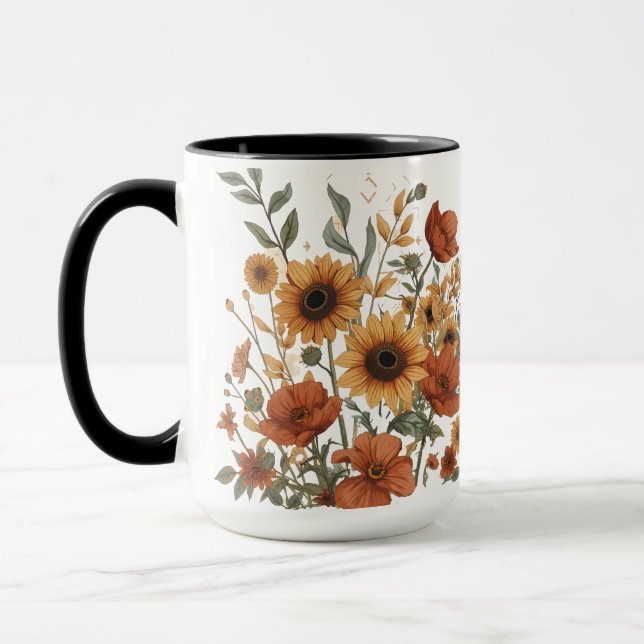 Boho Sunflower & Tribal Pattern Tasse - Warme Erde (Links)