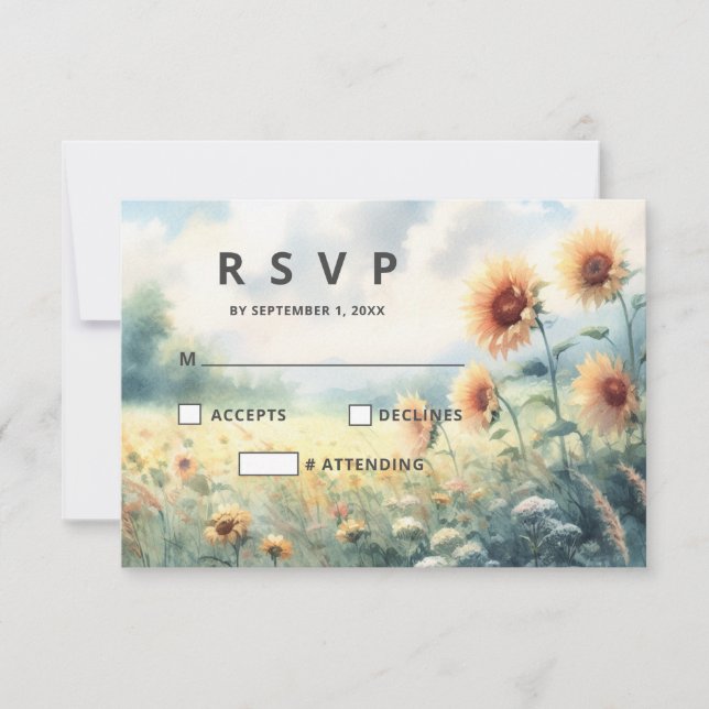 Boho Sunflower Watercolor Rustic Country Wedding RSVP Karte (Vorderseite)
