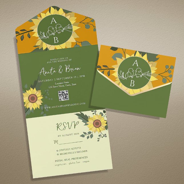 Boho Sunflower Wedding QR Code All In One Einladung (Von Creator hochgeladen)