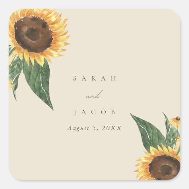 Boho Sunflower Wedding Quadratischer Aufkleber (Vorderseite)