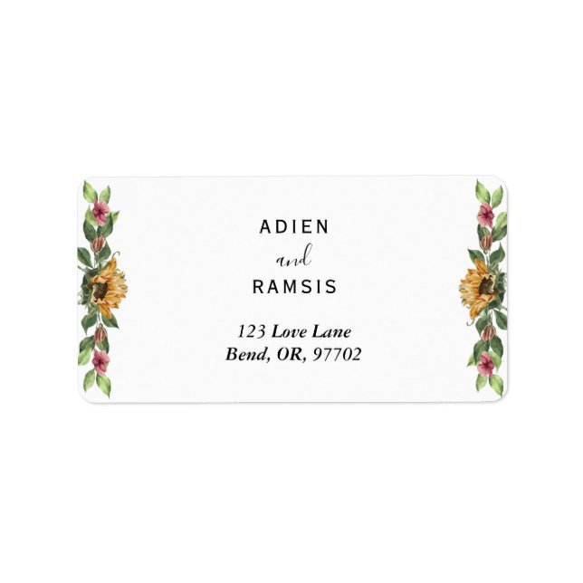 Boho Sunflower Wedding Return Address Label Adressaufkleber (Vorne)