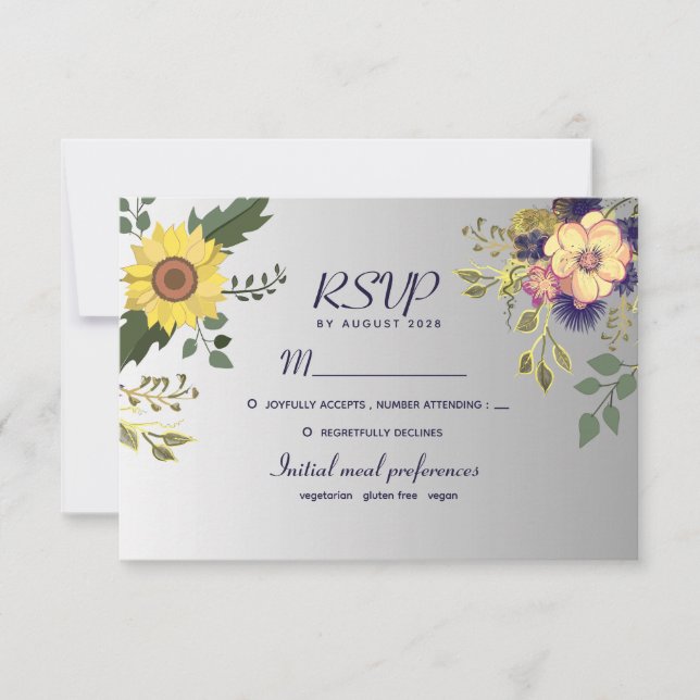 Boho Sunflower Wedding RSVP Card (Vorderseite)