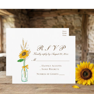 Boho Sunflower Yellow Floral Rustic Wedding RSVP Einladungspostkarte