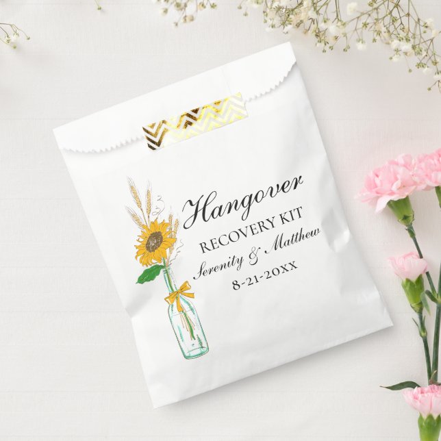 Boho Sunflower Yellow Floral Wedding Hangover Kit Geschenktütchen (Versiegelt)