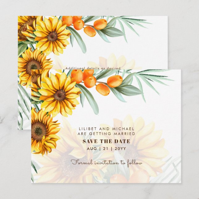 Boho Sunflowers Rustic Wedding RETT DATES Postkarte (Vorne/Hinten)