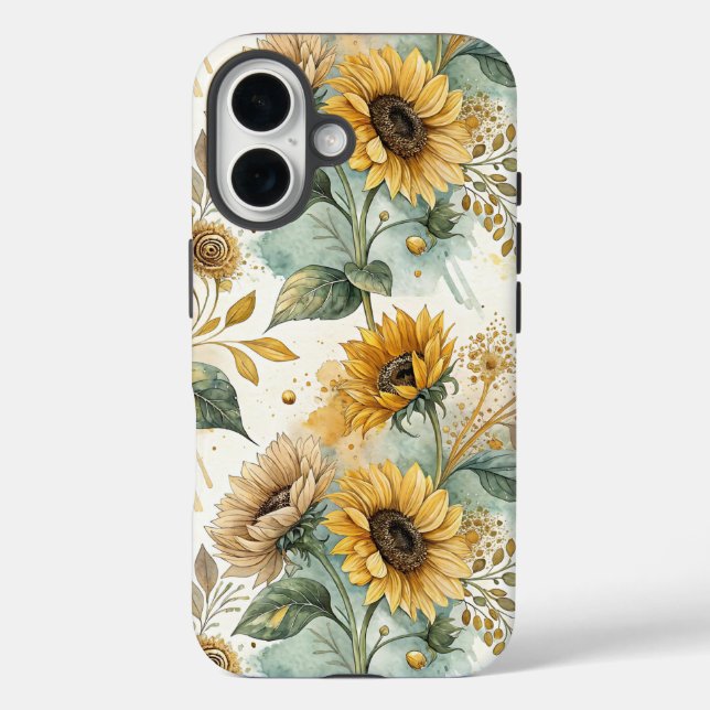 Boho Sunflowers Watercolor Gold Case-Mate iPhone Hülle (Rückseite)